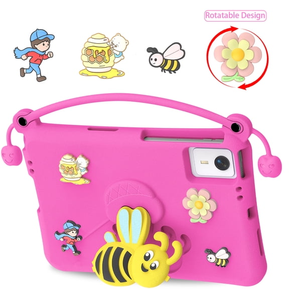 Decase EVA Tablet Case for Samsung Tab S11/S10 FE/S10 Lite 2025/Tab S9/S9 FE,Unique Kids Little Bee Pattern Tablet Case with Handle,Shock-Absorbent Stand Cover for Lenovo Tab M11 2024,Rosered