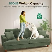 87 Corduroy Sofa,3 Seater Sofa with Extra Deep Seats,Neche Comfy Upholstered Couch for Living Room,2 Pillows,Green