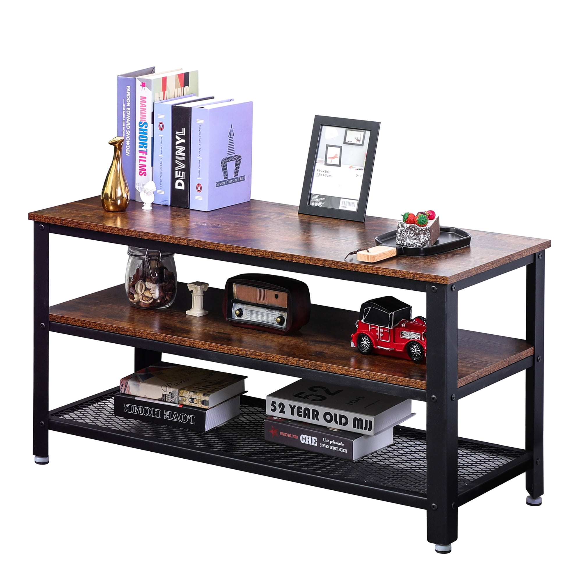 Wood Console Table 40 inch Sofa Table with Storage Shelves,3 Tier Industrial Narrow Long