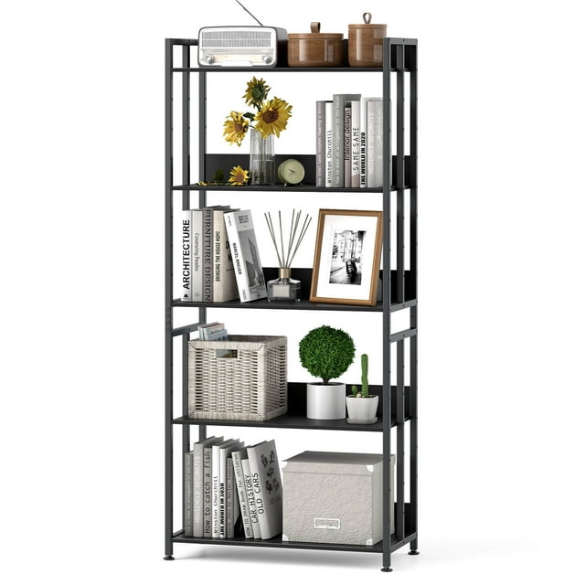 Costway 1 PCS Bibliothèque à 5 Niveaux Bibliothèque de 62 Pouces de Hauteur avec Tablettes Inclinables Présentoir Rangement