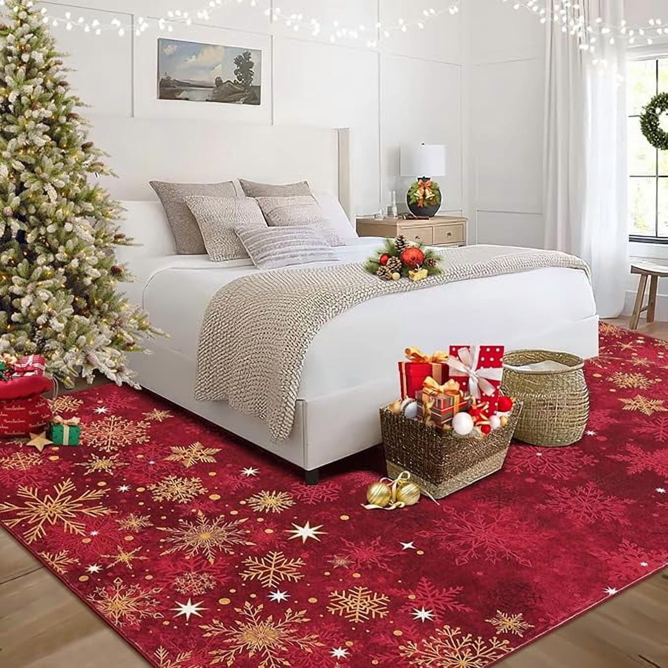 Christmas Red Gold and White Snowflake Winter Area Rug Rugs for Living Room Bedroom 5' x7'-Red