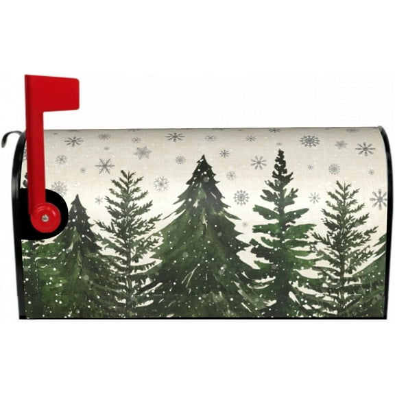 Christmas Tree Mailbox Cover 21" X 18" Winter Snowflake Pine Tree Magnetic Mailbox Wraps Standard Size Post Letter Box Cover for Outdoor Decoration Garden Decor