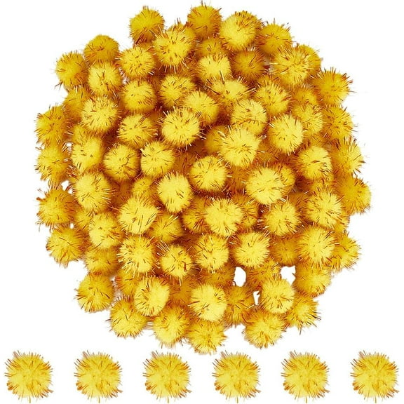 1 Set 120Pcs Glitter Pom Pom Gold Pompom Balls Bulk 15mm Fibre Sparkle Soft Fluffy Decor Round Fuzzy Tinsel Ball Glitters Pompoms for DIY Art Crafting Cat Christmas Party Decorations Accessories