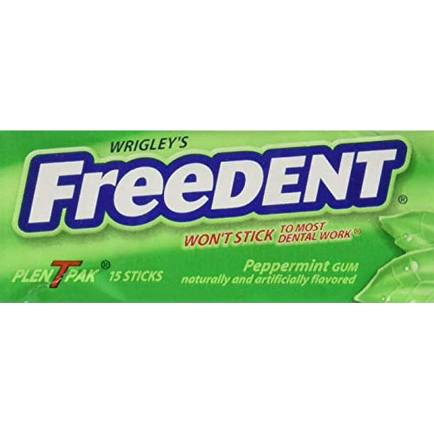 FREEDENT Peppermint Chewing Gum, 15 pieces (12 Pack)