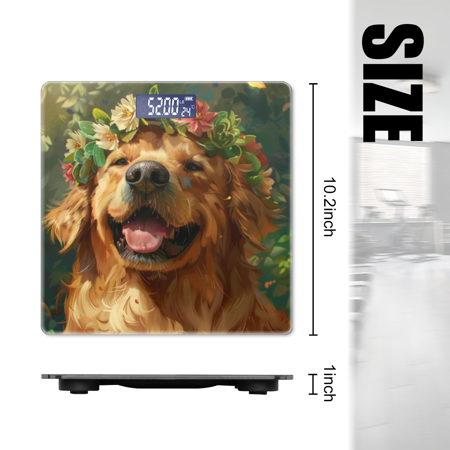 High Precision Body Weight Scale Smart Bathroom Scales with Large LCD Display(400lbs),Decorative for Bedroom-Golden Retriever Wearing Flower Crown With Smiling Face