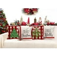 thumbnail image 6 of Set of 4 Red White Buffalo Check Plaids Pillow Covers Merry Christmas Green Trees Jingle Bells Holly Mistletoe Rustic Farmhouse Decorative Throw Pillow Cases Cotton Linen 18x18 Inch, 6 of 6