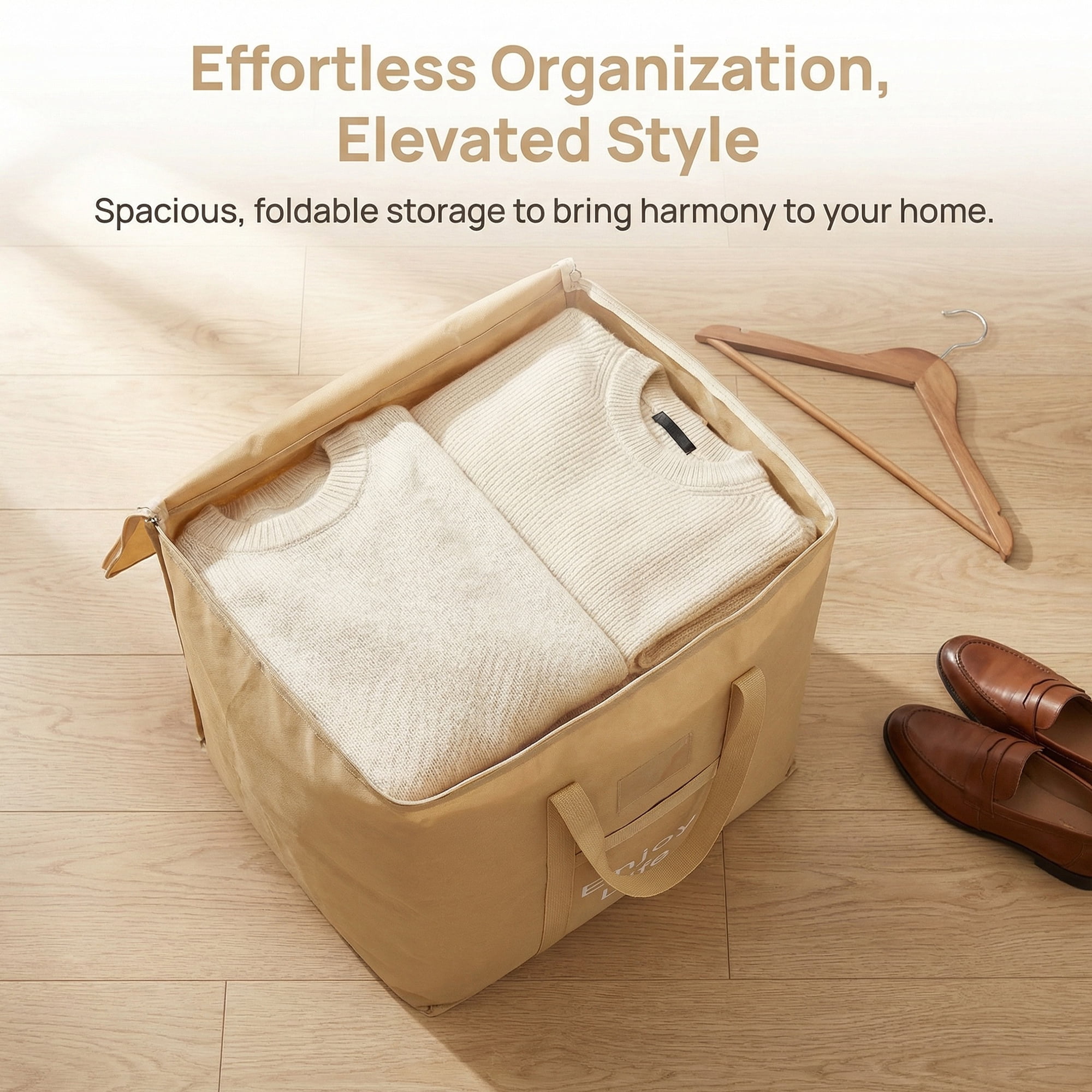 Unique Bargains Foldable Storage Bags for Storing Clothing Light Brown 19.7"x19.7"x23.6"