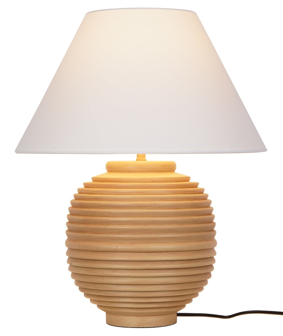 My Texas House 22'' Table Lamp with White Fabric Empire Shade Transitional Table Light Fixture for Living Room, Bedroom, or Office, Beige