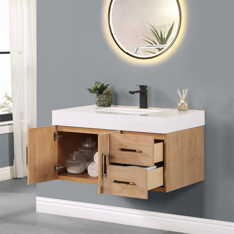 Wood vanity white top deals