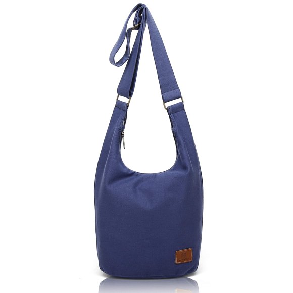 Women's large capacity Hippie Crossbody Bag Top Zip Cotton Sling Bag Jacquard cloth Handmade Bags (Blue)