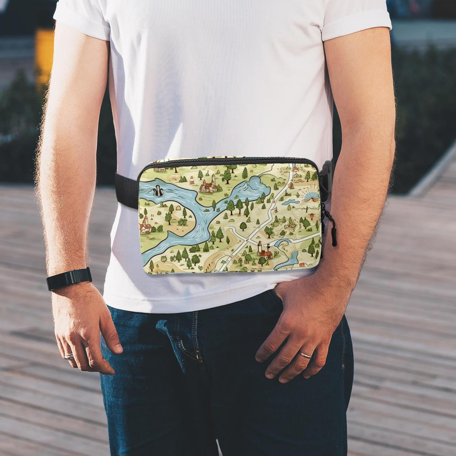 Map Lightweight Adjustable Fanny Pack with Extension Strap, Unisex Waist Bag