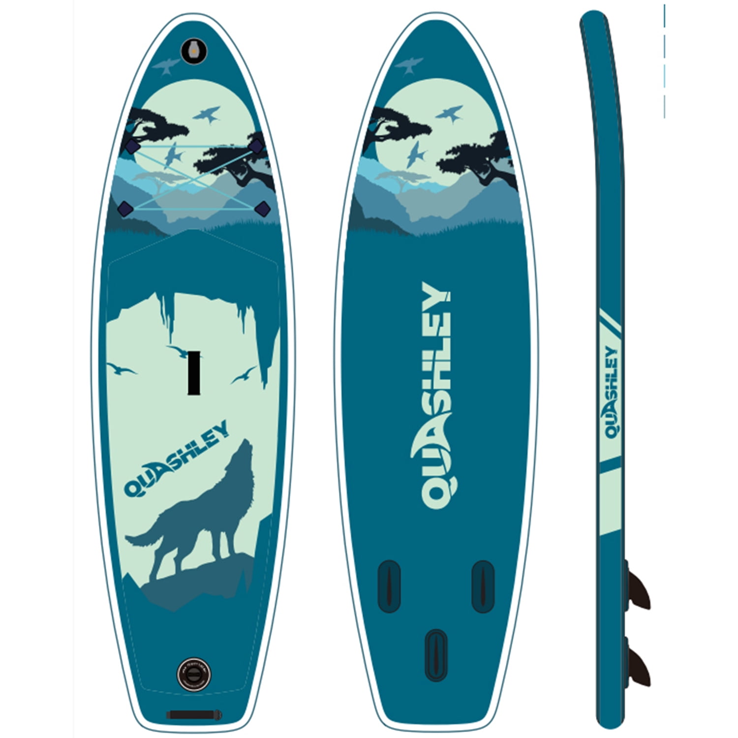 Kadyn Inflatable Stand Up Paddle Board with 3 Fin, Pump, Safety Leash, Backpack and Removoble Paddle, Quashley Pattern, Antique Blue Green Kadyn Inflatable Stand Up Paddle Board with 3 Fin, Pump, Safety Leash, Backpack and Removoble Paddle, Quashley Pattern, Antique Blue Green