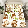 thumbnail image 2 of Homewish Cartoon Monkey Twin Sheet Sets,Zoo Animal Twin Fitted Sheet,White Brown Green Flat Sheet For Boys Girls,Luxury Bedroom Decor,3 Pieces, 2 of 7