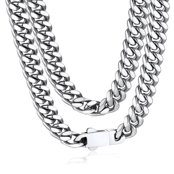 DESIGNICE 7Mm Stainless Steel Mens Chain Necklaces Hip Hop Rock Miami Cuban Link Chain for Men 22 Inches Chunky Cuban Chain Men Jewelry for Gift