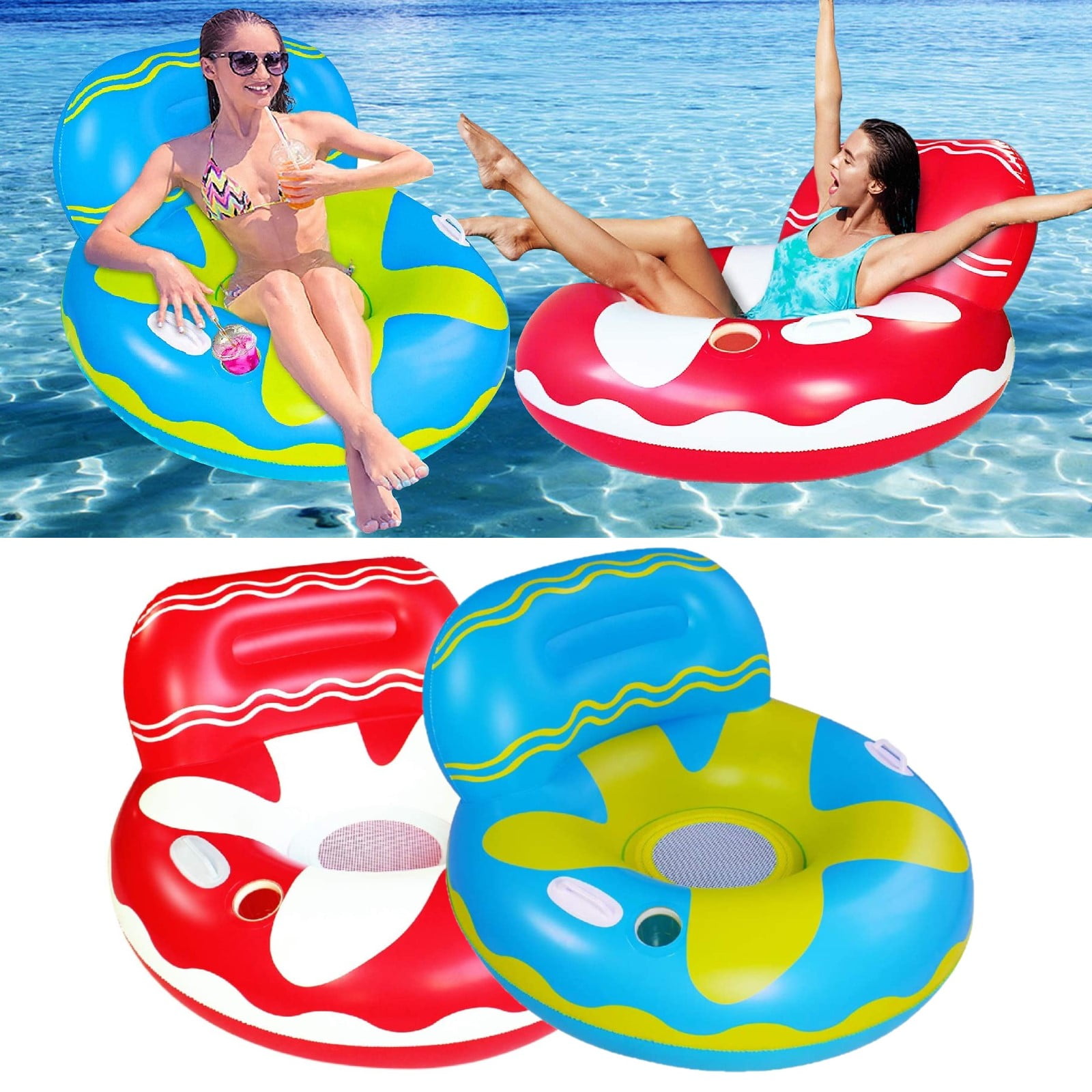 Originalsourcing Pool Lounger Float Inflatable Water Raft Sofa with Cup