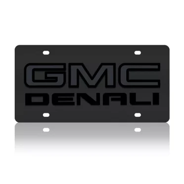 Stealth Black Premium Carbon Steel License Plate 3D GMC Denali Blacked Out Logo