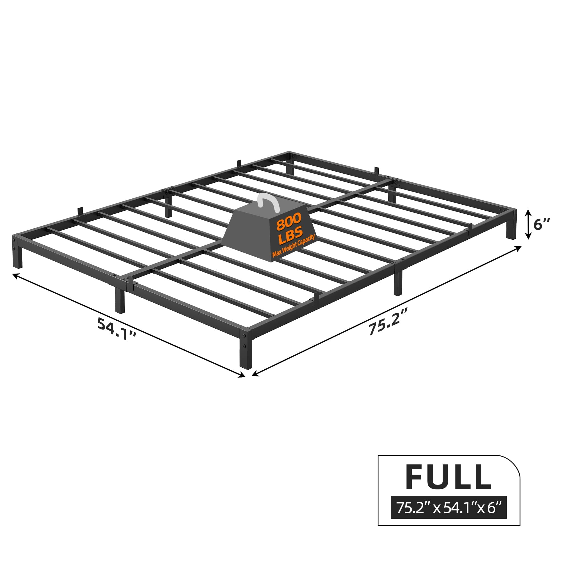 TROPOW Queen Bed Frame,Low Profile Quenn Bed Frame, 6 Inch Heavy Duty Metal Quenn Size Platform Bed Frame with Steel Slat Support, No Box Spring Needed, Easy Assembly, Black