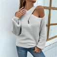 thumbnail image 2 of Mrat Women Long Sleeve Sweater Tops Women Fashion Round Neck off the Shoulder Long Sleeve Solid Sweater Tee Tops Long Sleeve Sweater Tops for Women S-5 Gray S, 2 of 5