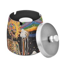 Yayeee Ashtray with Lid for Cigarette Smokeless Stainless Steel Home Ash Holder, Bright Skeleton