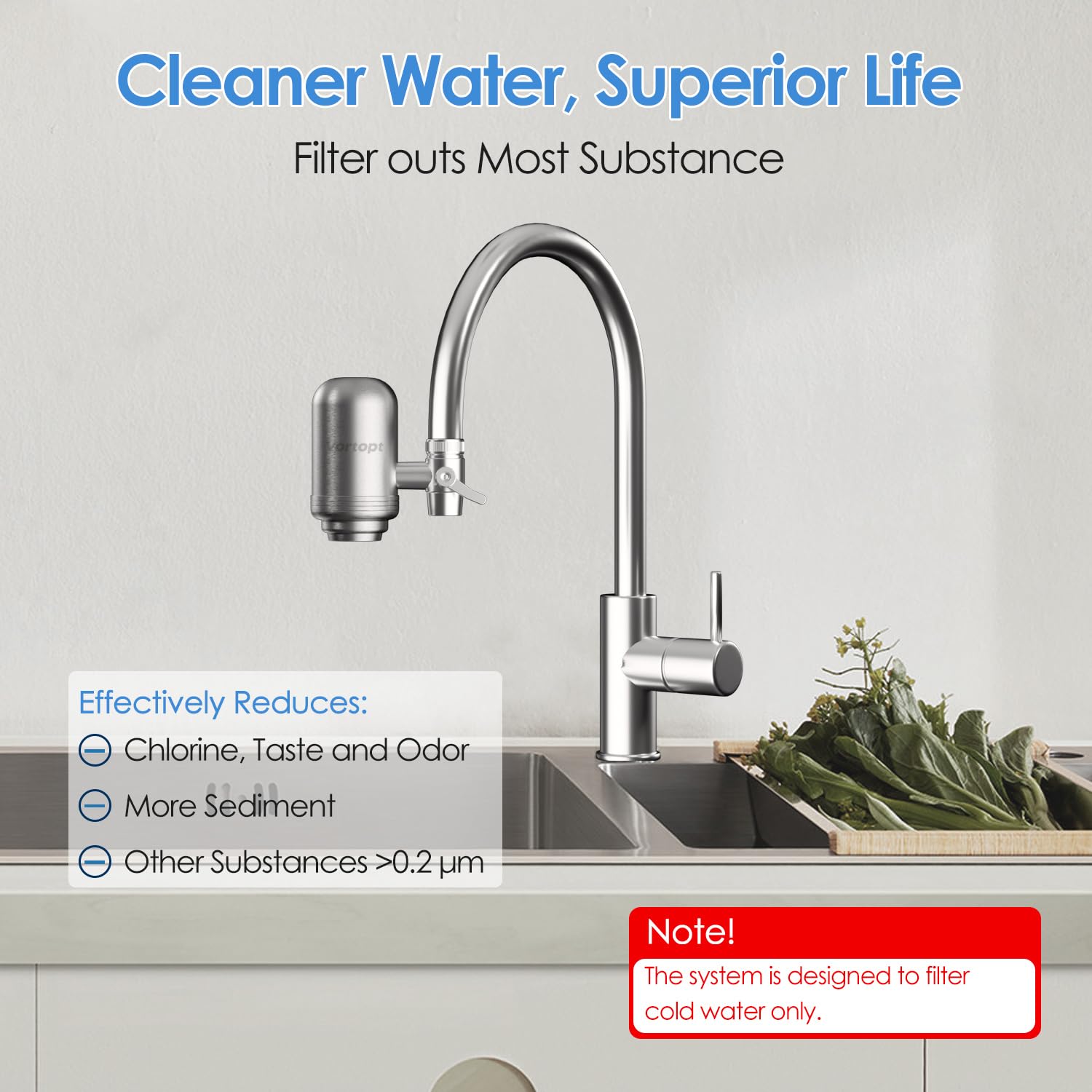 Vortopt T2 Faucet Water Filter, Stainless Steel photo 4