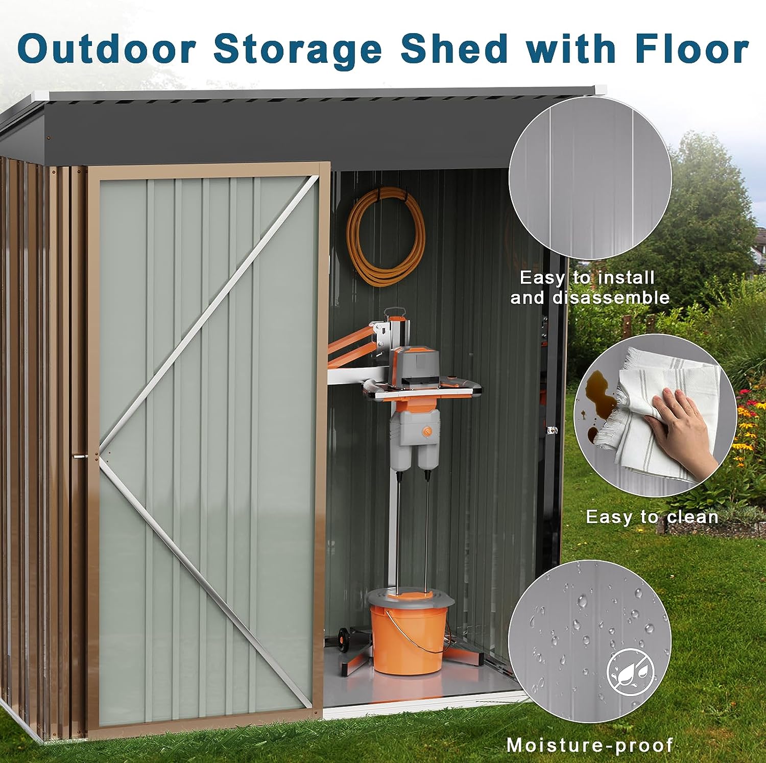 PUKAMI Outdoor Storage Shed with Floor, 5x3 FT Utility Tool Shed Storage House with Lockable Door, Steel Anti-Corrosion Garden Shed Outdoor Metal Shed for Garden Backyard Patio Lawn