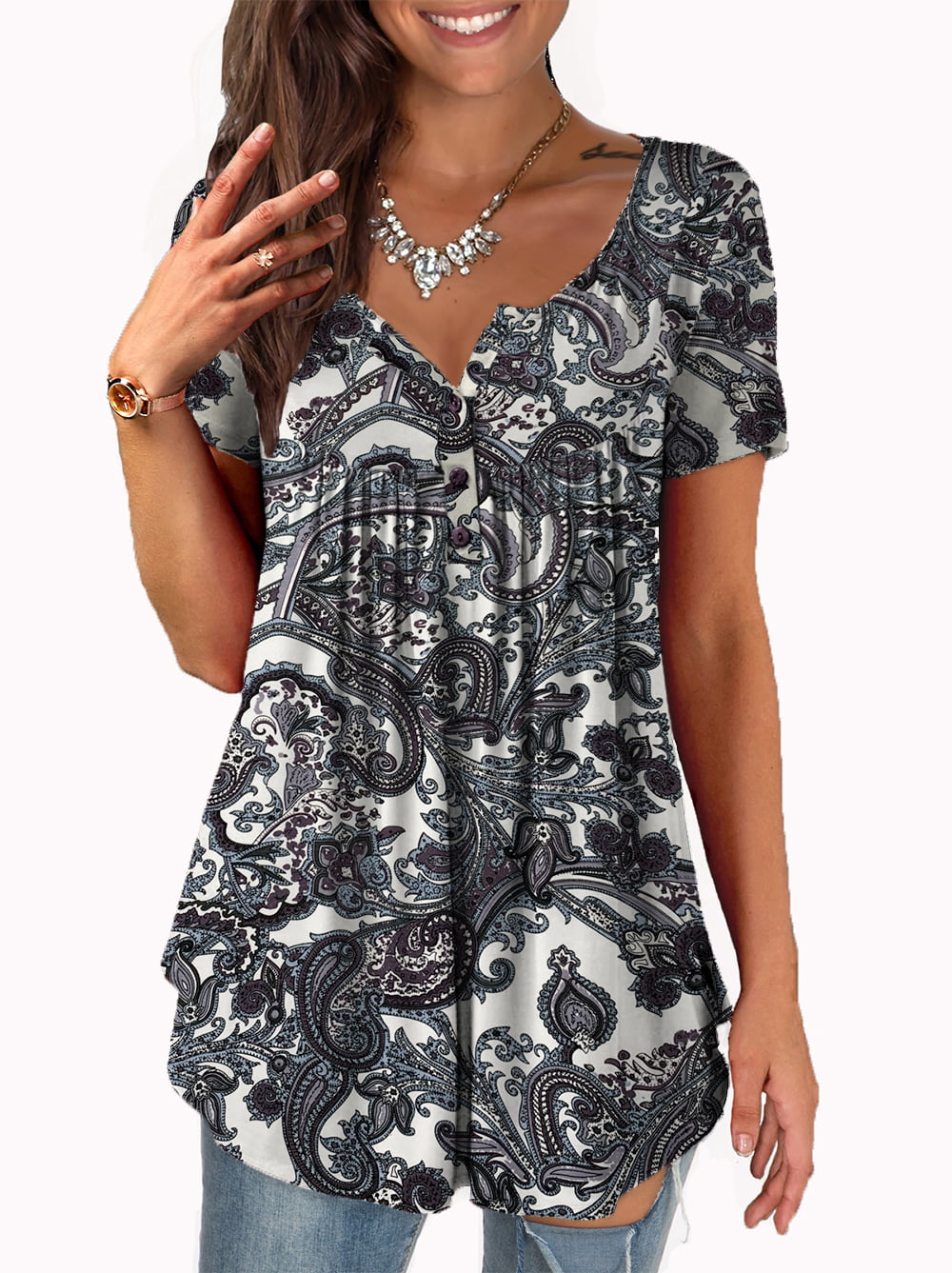 Total Mose Hen imod a.Jesdani Womens Plus Size Tunic Tops short Sleeve Casual Floral Henley  Shirts M-4X - Walmart.com