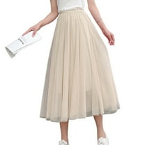 SWSMCLT Women's Tutu Skirt Chiffon Elastic Waist Summer Layered Skirt Pleated Tulle Skirt High Waist Tea Length Midi High Waisted Apricot One Size