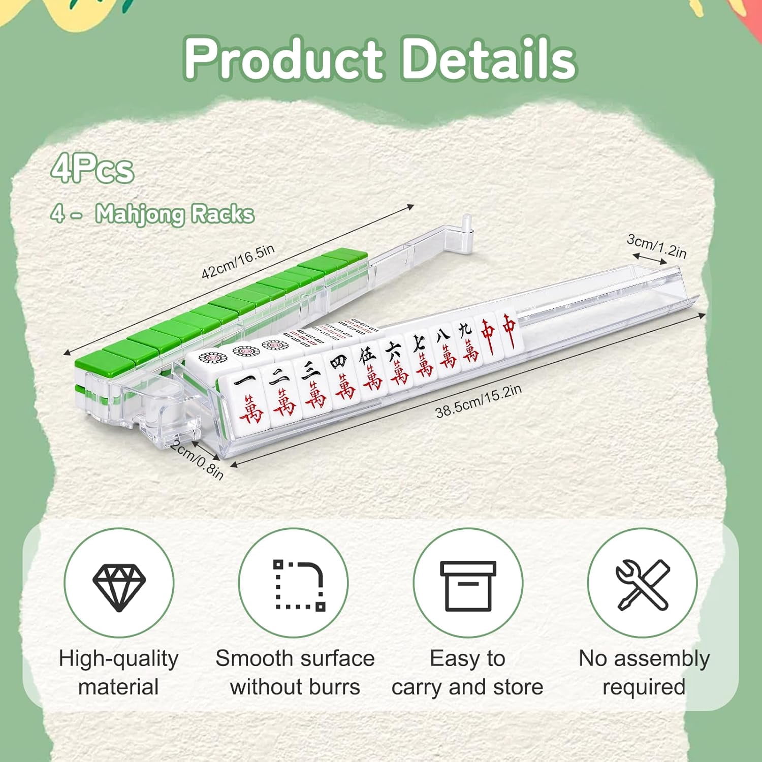 Clear American Mahjong Tile Racks with Pushers, 4 Pcs, for 1.2 Inch Tiles