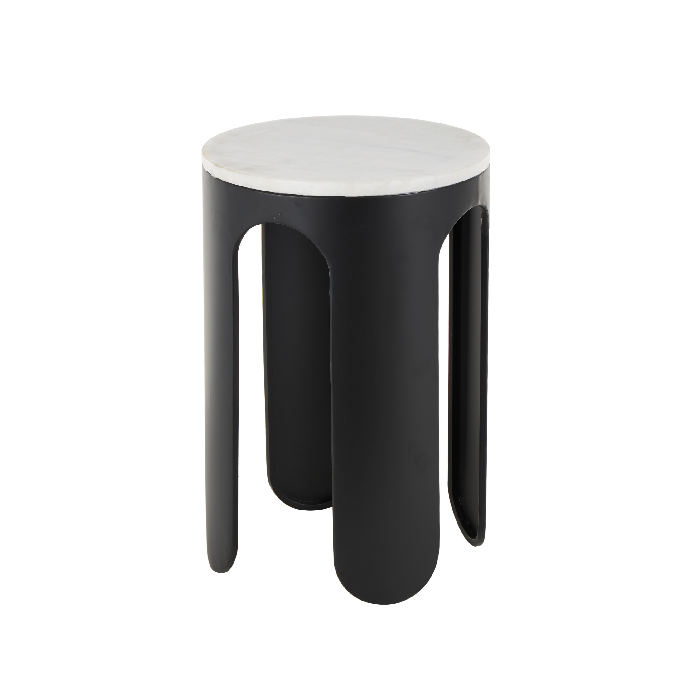 DecMode 15" x 23" Black Metal Round Accent Table with White Marble Tabletop, 1-Piece