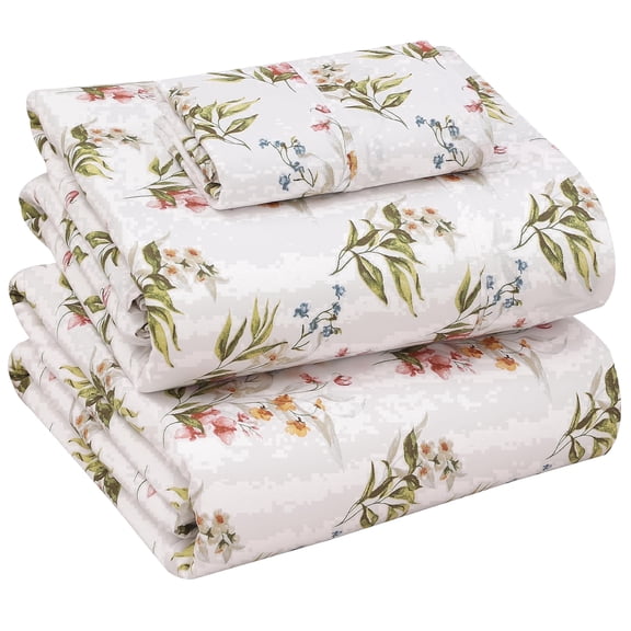 RUVANTI 100% Cotton Sheets – Twin XL Size Percale Bedding, Cooling & Breathable Floral Design, Durable with a Crisp, Soft & Comfortable Feel, 16" Deep Pocket, 3-Piece Set, Floral Bliss