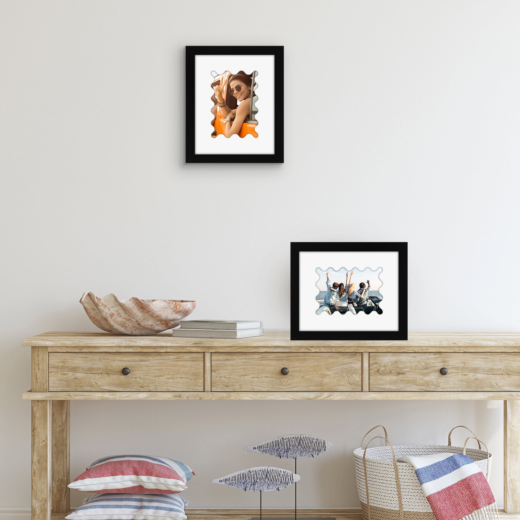 Americanflat 8" x 10" Picture Frame with Wavy Mat - Black