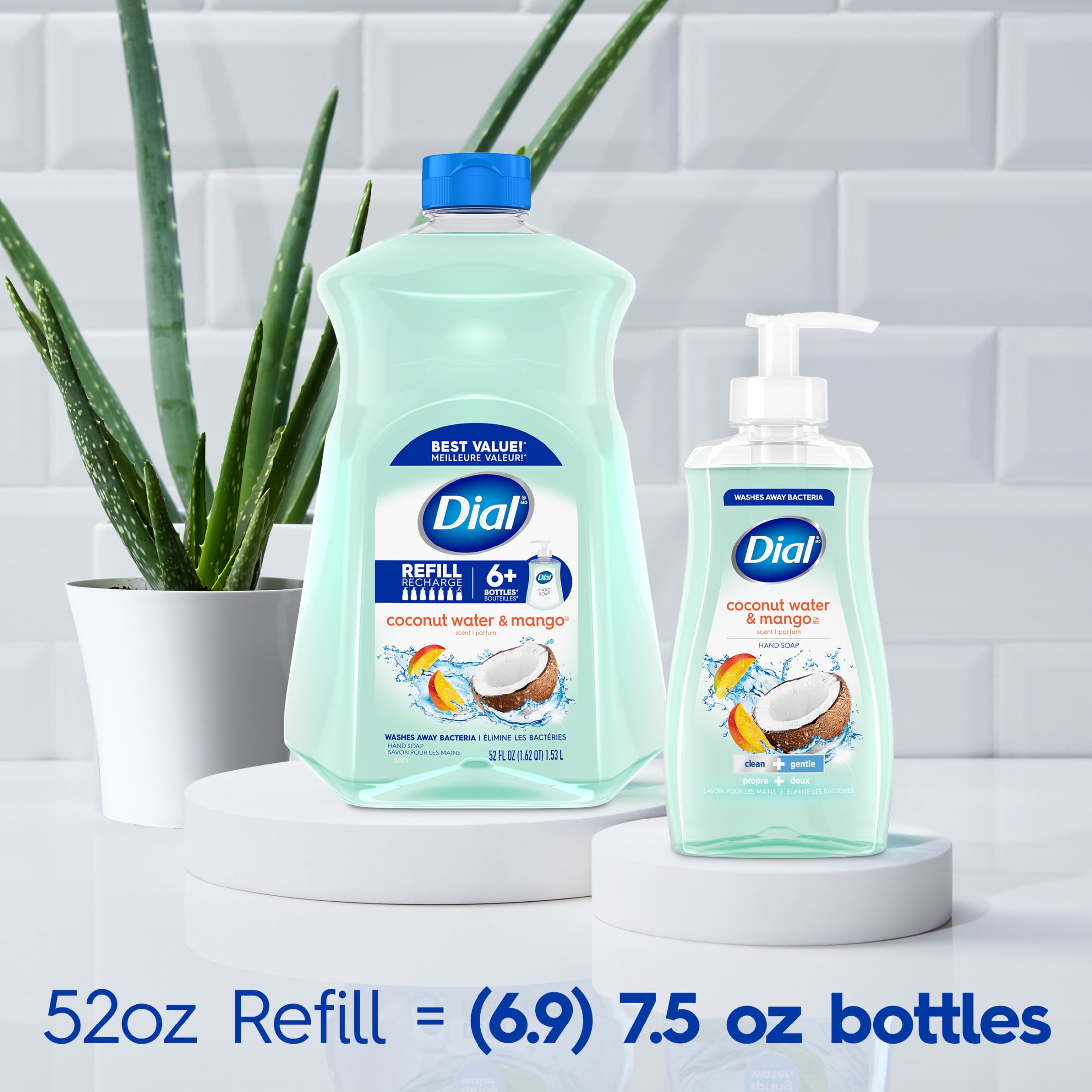 (3 pack) Dial Clean + Gentle Liquid Hand Soap Refill, Coconut Water & Mango Gentle Hand Soap, 52 oz