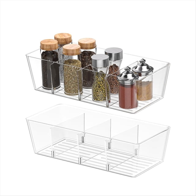 Organizadores de Despensa y Contenedores de Almacenamiento, Contenedores de Plástico Transparente con 3 Divisores Extraíbles, Organizadores para Refrigerador Sin .