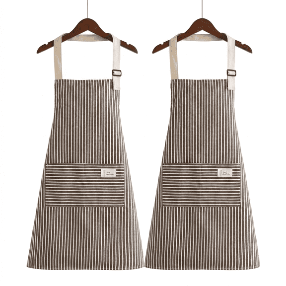Hugrose 2 Pack Adjustable Bib Aprons with Pockets, Cotton Linen Blend Kitchen Chef Apron for Cooking Baking Gardening, Unisex Adult Aprons for Women Men