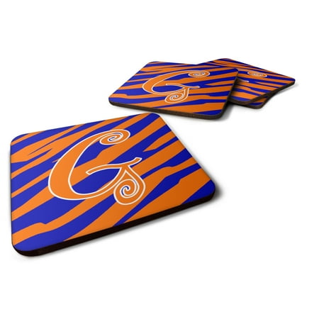 

Carolines Treasures CJ1036-GFC Letter G Initial Tiger Stripe Blue and Orange Foam Coaster Set of 4 3 1/2 x 3 1/2