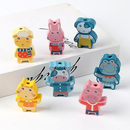 Kids Wooden Animal Fruit Block Stringing Beaded Toys For Children ...
