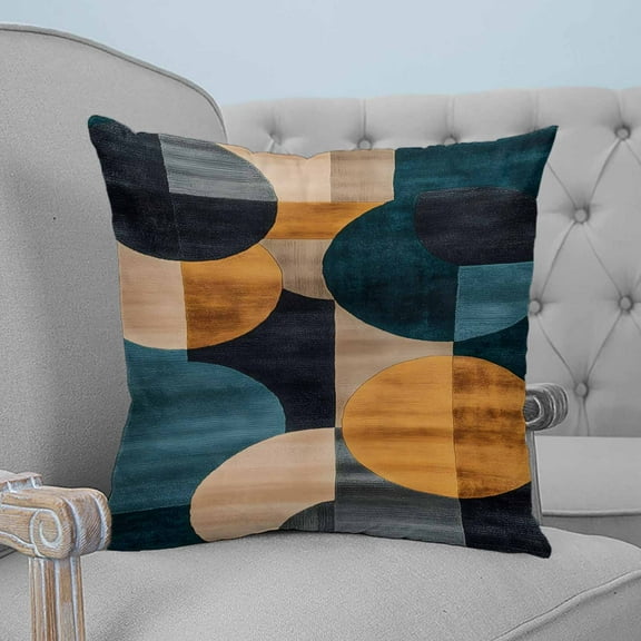 Turquoise Orange Decorative Pillowcase 20''x20'', Geometric Modern Abstract Art Throw Pillow Covers Soft Cushion Case for Couch Sofa Bedroom Living Room, Pillowcase Boho Decor