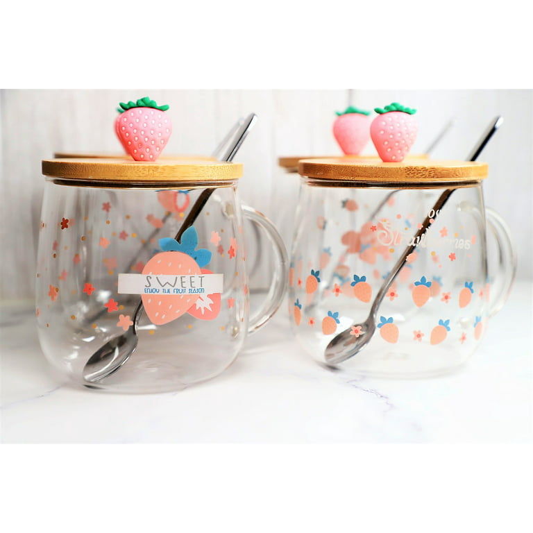 Kawaii Strawberry Glass Mug With Straw Creative High Temperature