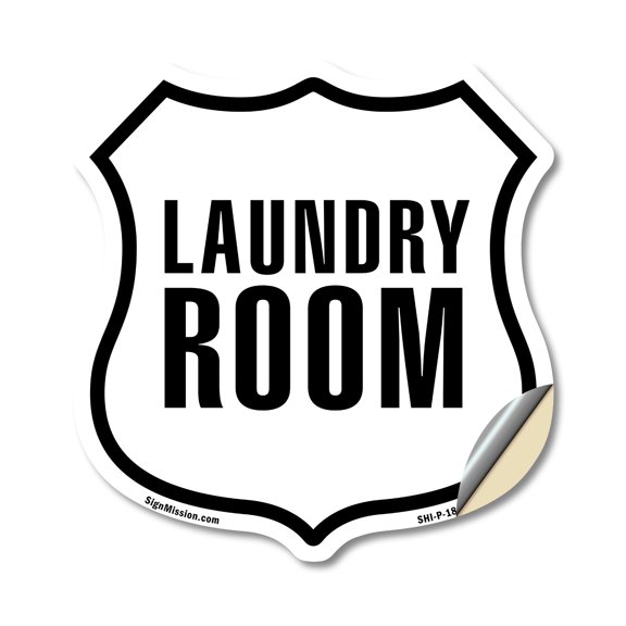 Laundry Room 18 inch X 18 inch Shield Shaped Heavy Duty 3.2 mil Vinyl Decal Weather Resistant Made in the USA