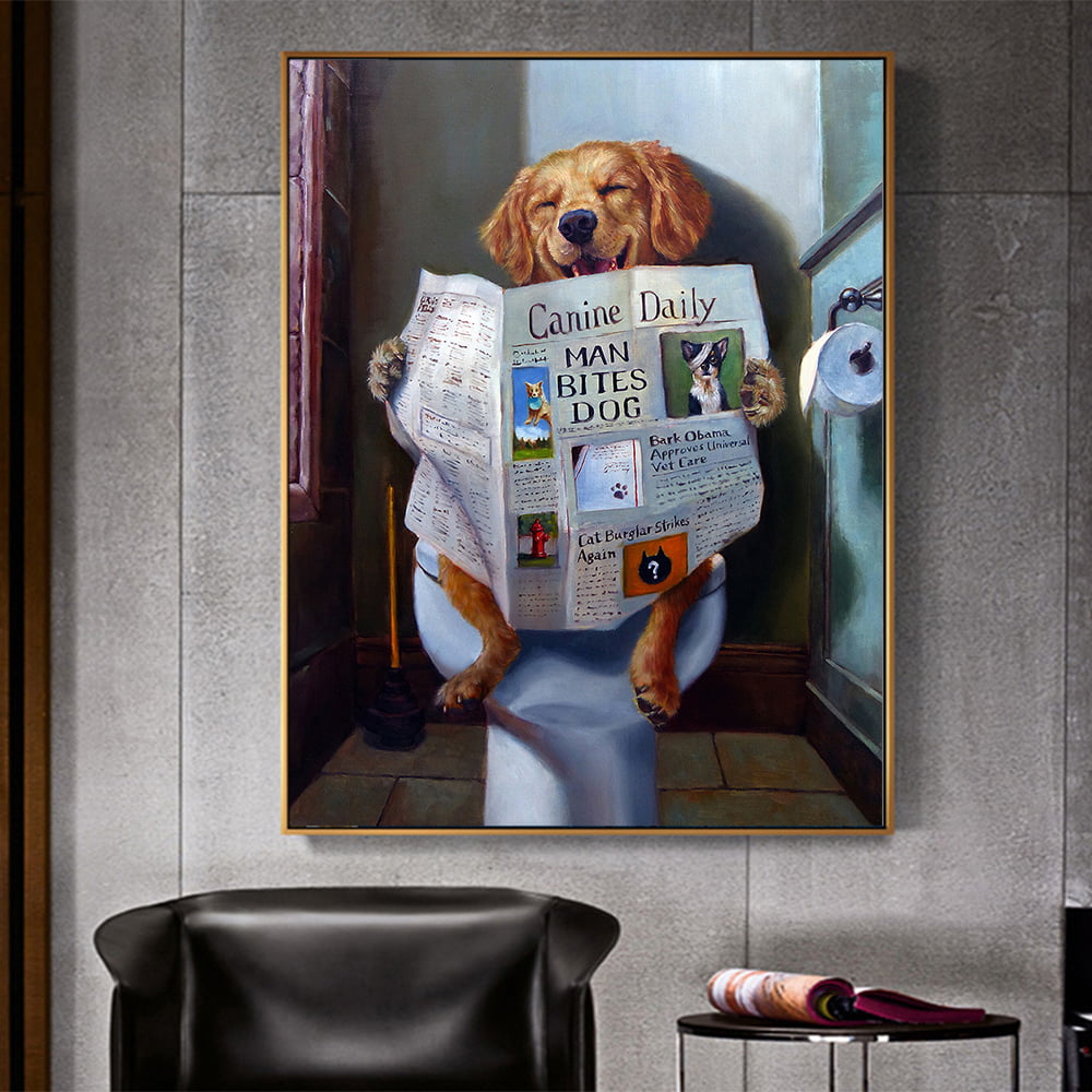 Dog Gone Funny - Dog Reading Newspaper by Lucia Heffernan 10x8 Yellow Lab  Art Print Poster Humor