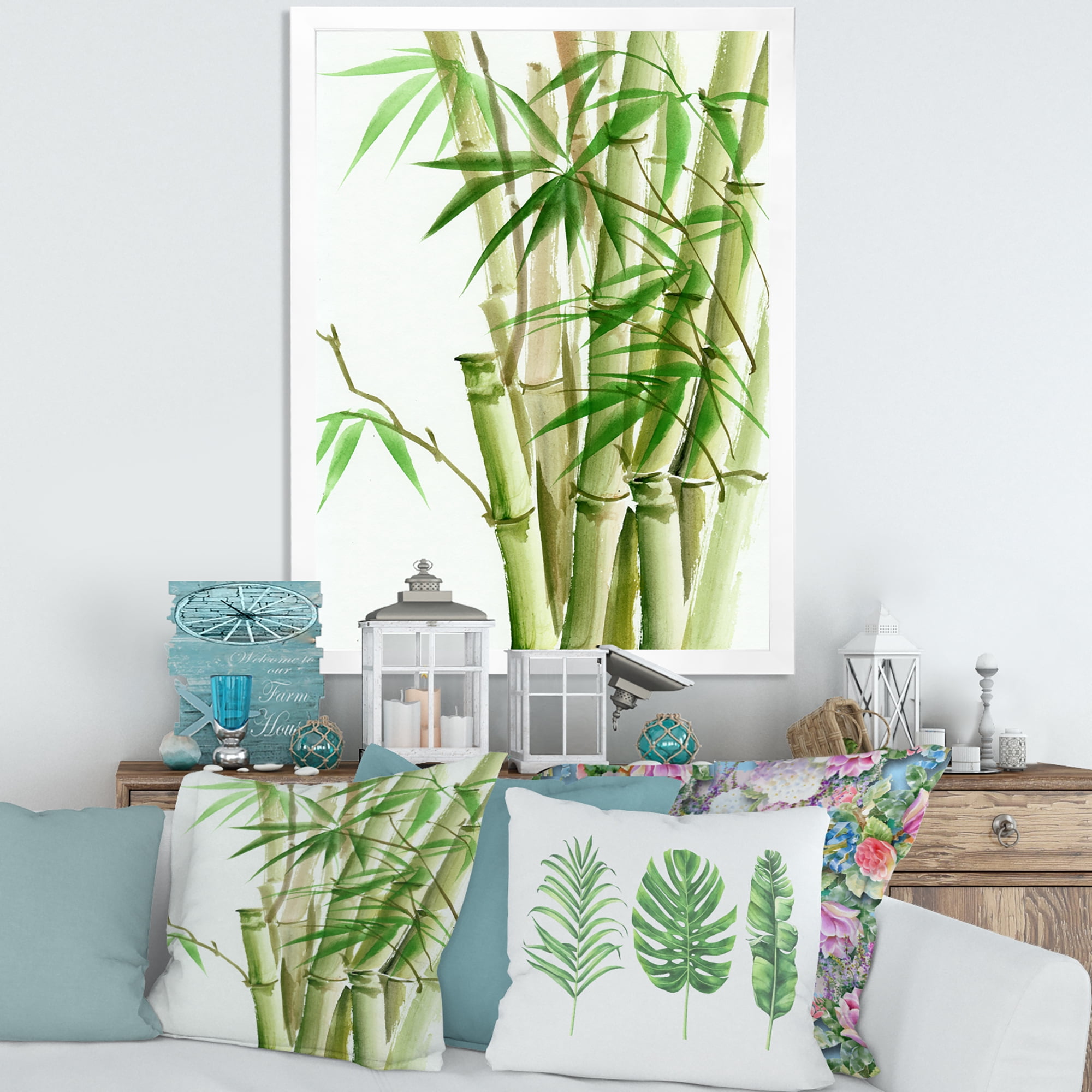 Designart 'Detail of Dark Green Bamboo and Leaves II' Traditional Framed Art Print