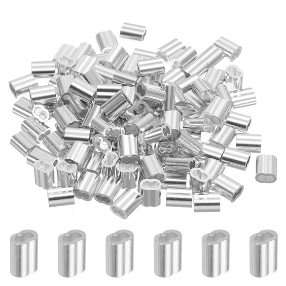 1/8" 3mm Aluminum Crimping Loop Sleeve Double Ferrule, Silver 120pcs