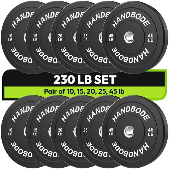 HANDBODE Bumper Plates, Olympic Weight Plates Set of 2, Rubber Bumper Weights Plate with 2 Inch Steel Insert for Barbell, Standard Strength Training Plates for Weightlifting 230 lb Set A