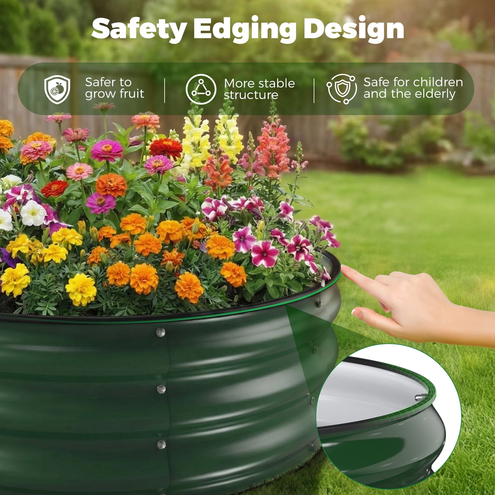 Raised Garden Bed, Younik 6x3x1ft Galvanized Garden Planter Box with Safety Edging and Gloves for Outdoor Plant Vegetables, Fruits, Flower, Dark Green