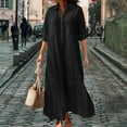 thumbnail image 3 of ZenCart Women's Cotton Linen Shirt Dress Long Sleeve V Neck Button Up Maxi Dress Casual Plus Size Flowy Long Dress, 3 of 8