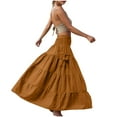thumbnail image 6 of Feancey Casual Maxi Skirts for Women Tiered Flowy Beach Skirt Summer High Waisted A-Line Skirts Solid Color Loose Boho Vacation Skirt Orange XL, 6 of 10