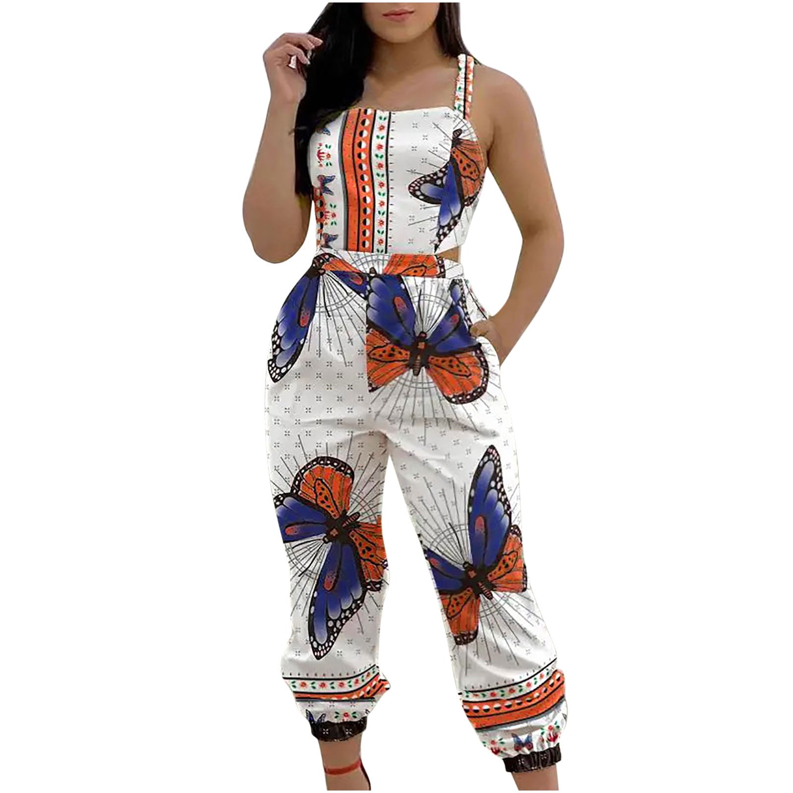 Ernkv Women's Capri Jumpsuits with Pocket Summer Clearance Sleeveless