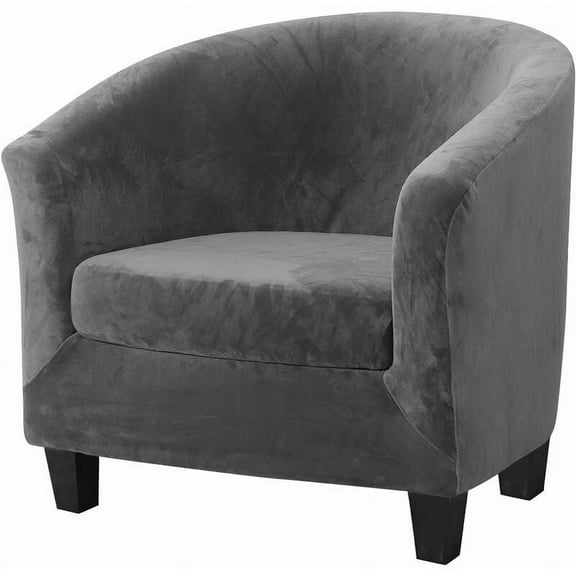 2 Pieces Tub Chair Covers，Upgraded 2 IN 1 Design Stretch Velvet Armchair Sofa Slipcover with Cushion Cover, Non Slip Club Bucket Chairs Sofa Couch Covers Slipcovers(Upgraded-Gray, Velvet)