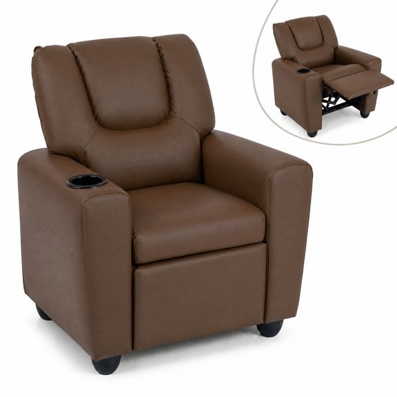 MULTIGOT Kids Recliner w/Cup Holder Adjustable Backrest & Footrest for Boys & Girls Brown