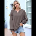 thumbnail image 4 of Sudaderas de Mujer, Camisetas de Larga con Cuello en V, Camisetas Básicas Informales para Otoño e Invierno. Color Café XL, 4 of 10